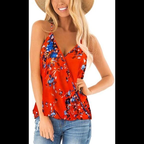 Deep V Neck Wrap Spaghetti Strap Tank Top - Picture 2 of 6